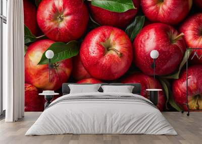  Ripe red apples piled in a background of tasty and juicy fruits Wall mural