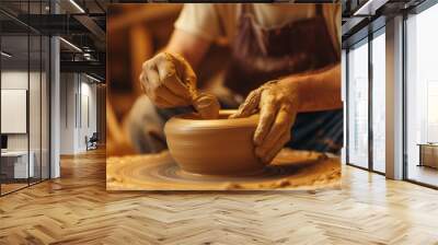 Artistic potter crafting matching ceramics in vibrant studio ambiance Wall mural