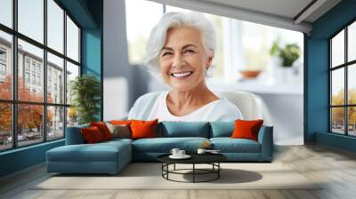 Banner with happy healthy old lady in medical clinic with copy space for text Wall mural