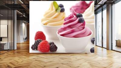 Delicious frozen yogurt topped with fresh berries for refreshing dessert Wall mural