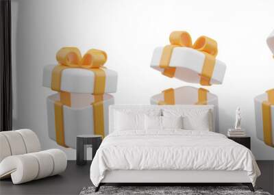 3d white present box with orange ribbon on transparent background Wall mural