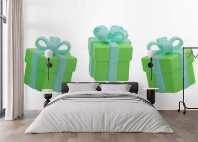 Green present box with transparent background. PNG. Wall mural