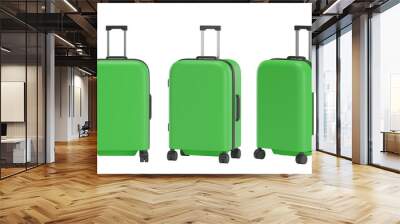 Set of green suitcase for travel with transparent background, 3d travel bag, PNG, Isolated Wall mural