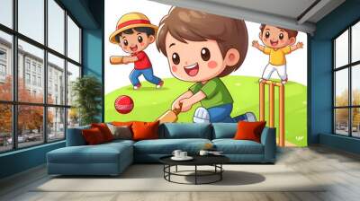 children playing cricket  Wall mural