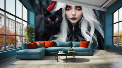 A beauty witch and her cat Wall mural