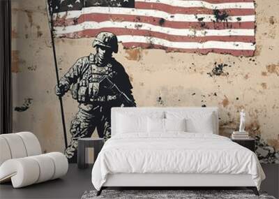 An American soldier places a flag on the ground Wall mural