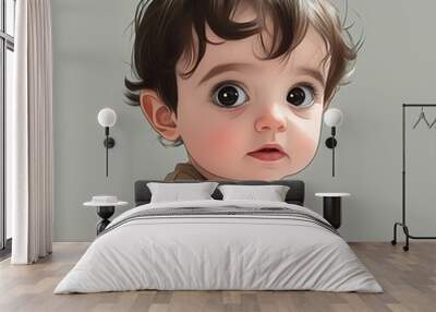 Cartoon style portrait of a little child Wall mural