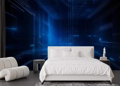 Technology with polygonal shapes on dark  Black blue background
 Wall mural