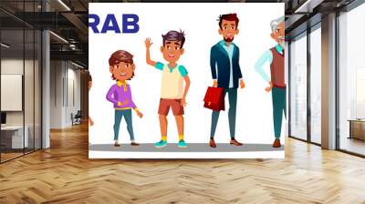 Arab, Muslim Male Set People Person Vector. Grandfather, Father, Son, Grandson, Baby Vector. Vector. Isolated Illustration Wall mural