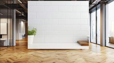 bathroom subway tile background white Wall mural