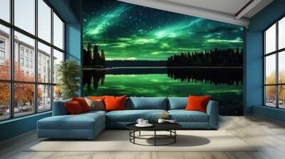 borealis green night sky Wall mural