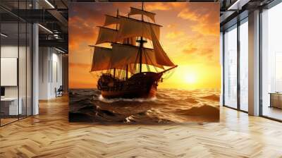 captain pirate ship sailing to sea Wall mural