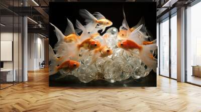 clustered goldfish on white Wall mural