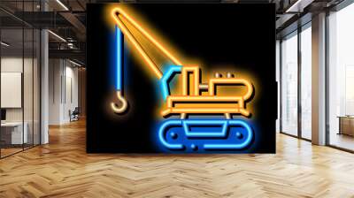 crane machine neon light sign vector. Glowing bright icon crane machine sign. transparent symbol illustration Wall mural