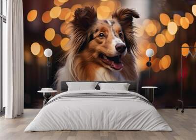 festive dog with christmas lights Wall mural