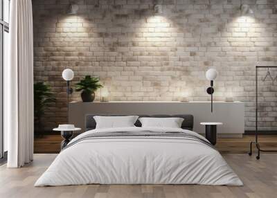 illumination white brick wall with lights Wall mural