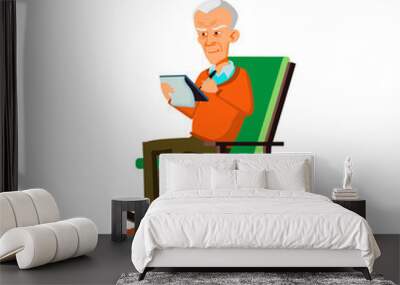 man pensioner sitting in rocking chair and writing plan in notepad cartoon vector. man pensioner sitting in rocking chair and writing plan in notepad character. isolated flat cartoon illustration Wall mural