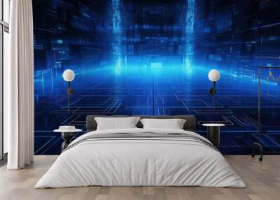 neon blue cyber background Wall mural