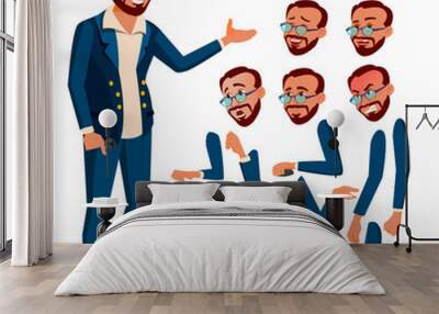 Office Worker Vector. Turkish. Turk. Face Emotions, Various Gestures. Animation Creation Set. Business Human. Smiling Manager, Servant, Workman, Officer. Flat Character Illustration Wall mural