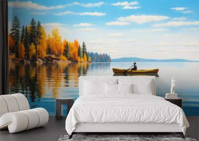 paddle kayak on lake Wall mural