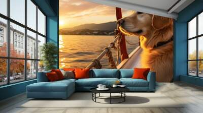 pet dog on boat Wall mural