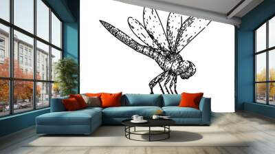 pond dragonfly hand drawn. predator aquatic, biodiversity ecosystem, larvae habitat pond dragonfly vector sketch. isolated black illustration Wall mural