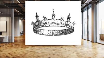 prince crown king hand drawn. queen gold, princess dom, symbol corona prince crown king vector sketch. isolated black illustration Wall mural