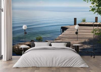 relaxati dock on lake Wall mural