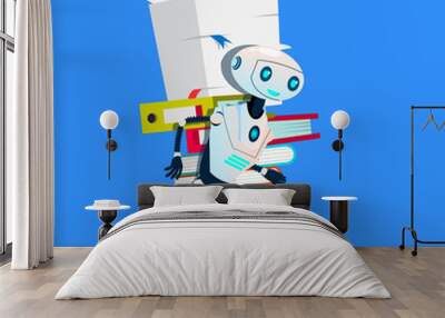 Robot Is Carrying Stack Of Office Folders Vector. Isolated Illustration Wall mural