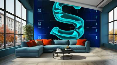 S Letter Vector. Capital Digit. Roentgen X-ray Font Light Sign. Medical Radiology Neon Scan Effect. Alphabet. 3D Blue Light Digit With Bone. Medical, Pirate, Futuristic, Horror Style. Illustration Wall mural