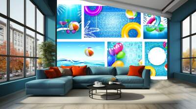 Water Park And Pool Party Promo Banners Set Vector Wall mural