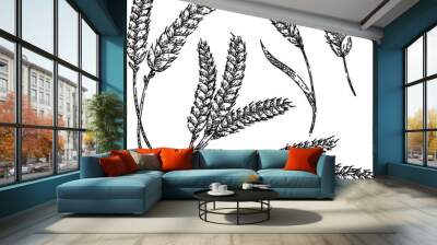 wheat set hand drawn. crop farm, agriculture food, harvest plant wheat vector sketch. isolated color illustration Wall mural