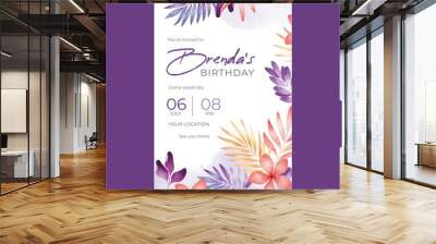 beautiful floral birthday invitation template vector design illustration Wall mural