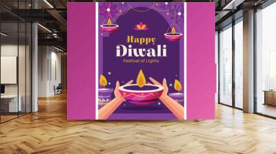 flat greeting cards collection diwali festival celebration design vector illustration Wall mural