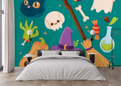 hand drawn flat halloween elements collection vector design illustration Wall mural