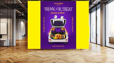 realistic trunk treat vertical poster template vector design illustration Wall mural