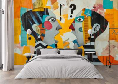 Collage illustration of two people having an argument, disagreement concept Wall mural