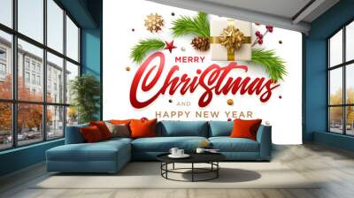 Merry Christmas and New Year greeting card design. Wall mural