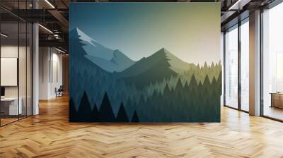 Mysterious forest and mountain Wall mural