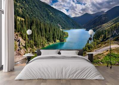 Mountain lake Kolsai in Kazakhstan Wall mural