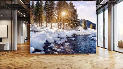 Winter mountain panorama Wall mural