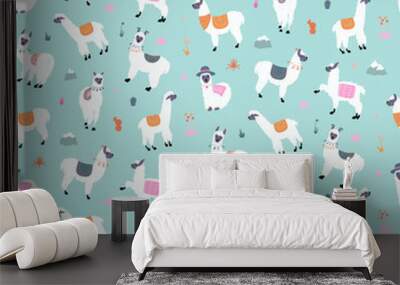 Vector seamless pattern with  llama Wall mural