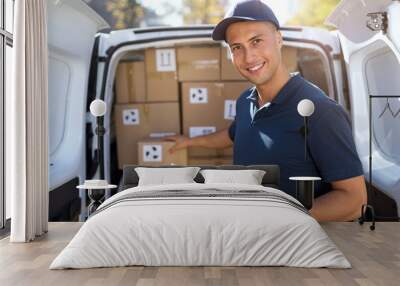 delivery man standing in front of his van Wall mural