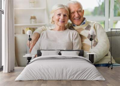 Happy senior couple at home Wall mural