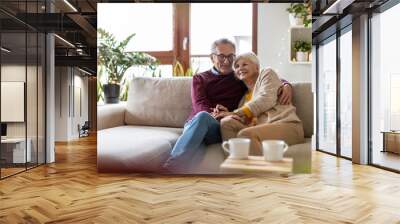 Portrait of a happy senior couple relaxing together at home  Wall mural