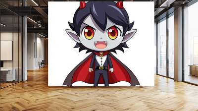 A chibi vampire with big eyes and a cape on a white background Wall mural