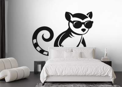 A Lemur with sunglass logo icon, silhouette style, minimalist, white background  Wall mural