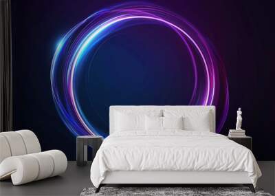 Blue and purple glowing circular ring on a black background. Creative digital tech circle on a dark background.  Wall mural