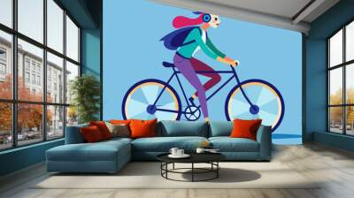 Cool vector character design on adult young women riding bicycles. Stylish female hipsters on a bicycle Wall mural