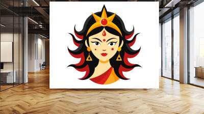 Durga eyes vector logo, simple flat design.  Durga Eyes and Hindu Goddess Faces Vector Illustration - Durga Ma, Kali Ma, Tara Ma, Joy Ma Silhouette Line Art Wall mural